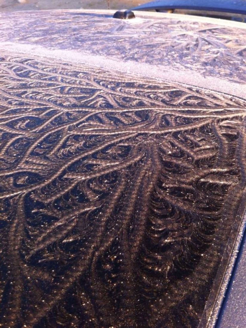 As frost turns the car into art