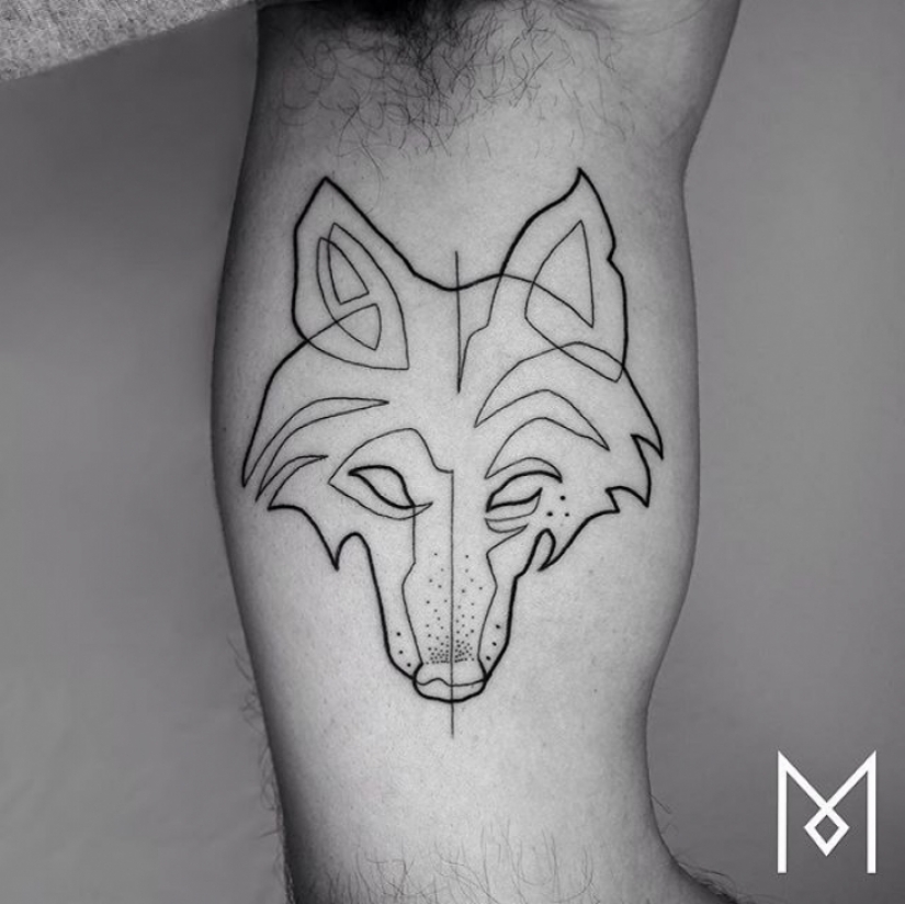 Cool minimalist tattoo, drawn with a single line