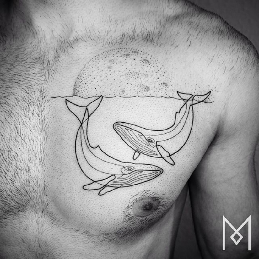 Cool minimalist tattoo, drawn with a single line