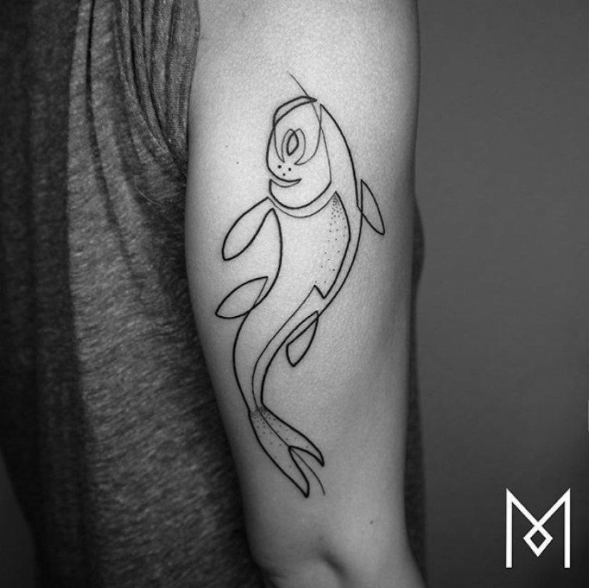 Cool minimalist tattoo, drawn with a single line