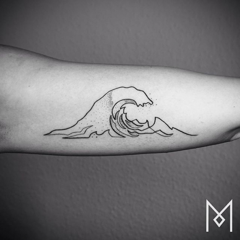Cool minimalist tattoo, drawn with a single line