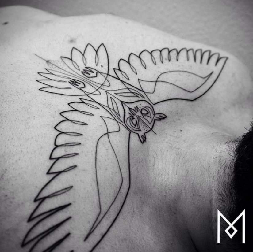 Cool minimalist tattoo, drawn with a single line