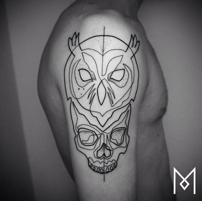Cool minimalist tattoo, drawn with a single line