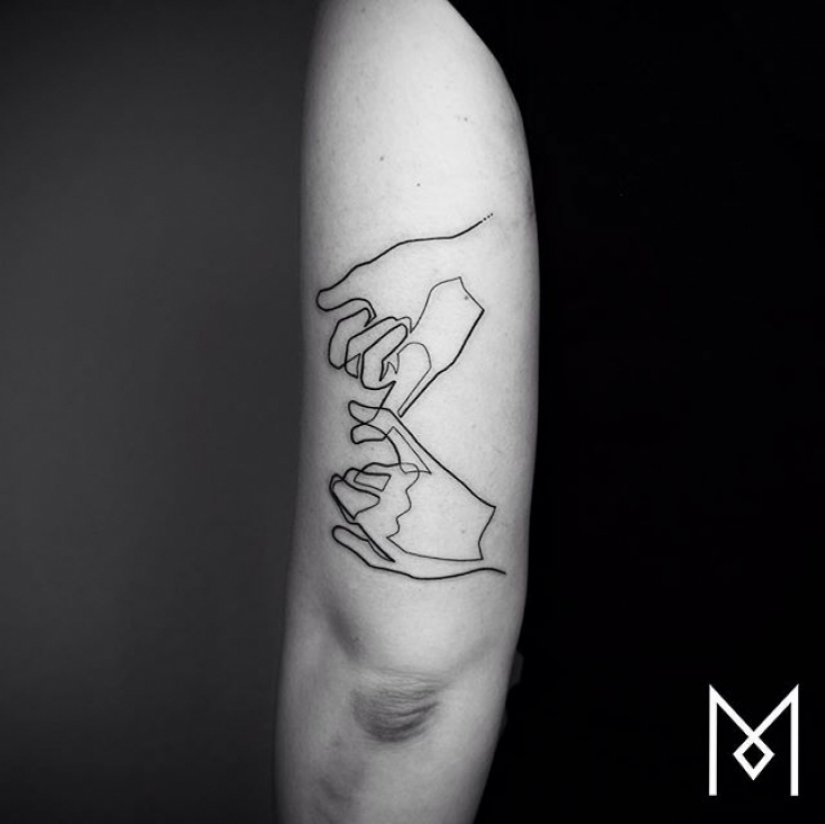 Cool minimalist tattoo, drawn with a single line