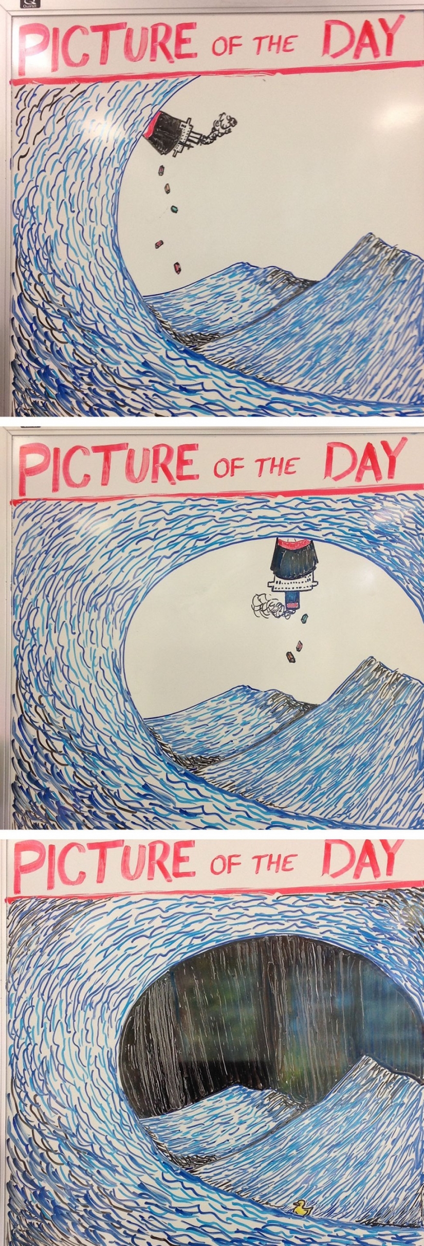 Creative history teacher every day draws pictures on the Board