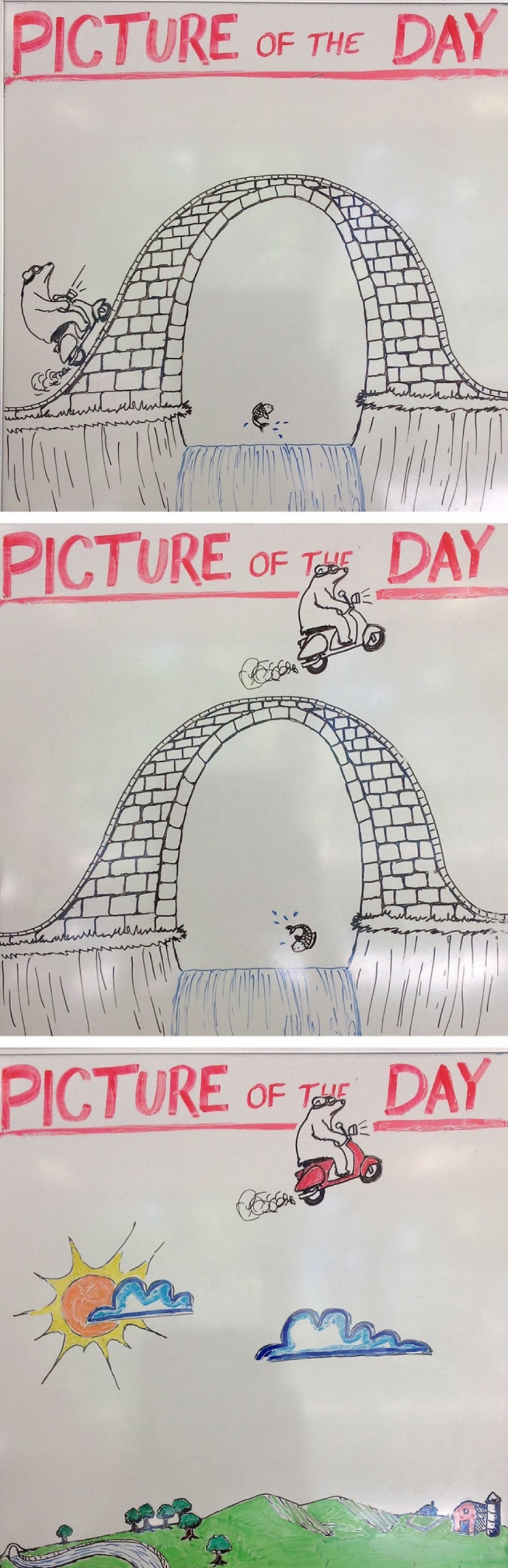 Creative history teacher every day draws pictures on the Board