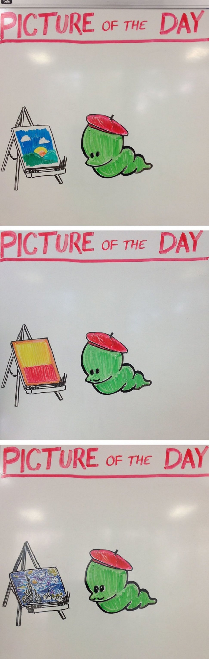 Creative history teacher every day draws pictures on the Board