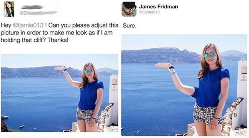 Cuando usted pide un photoshop de la foto y el Retoucher es un maestro de la pesca de curricán