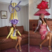 Diseñador de sombreros es un Británico de las mujeres para asistir a las carreras de Ascot de forma remota y empujar el barco cosas nuevas