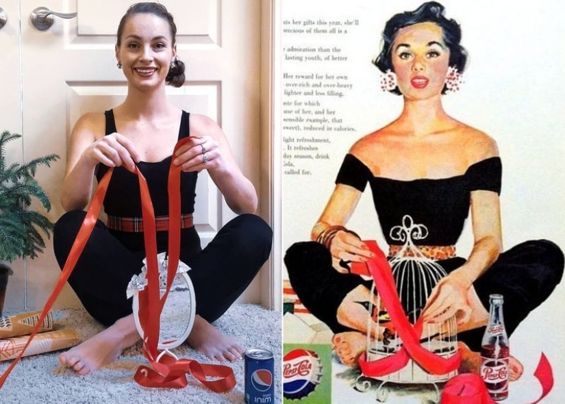 El fotógrafo ha recreado una vieja tarjeta de Navidad de nuevo