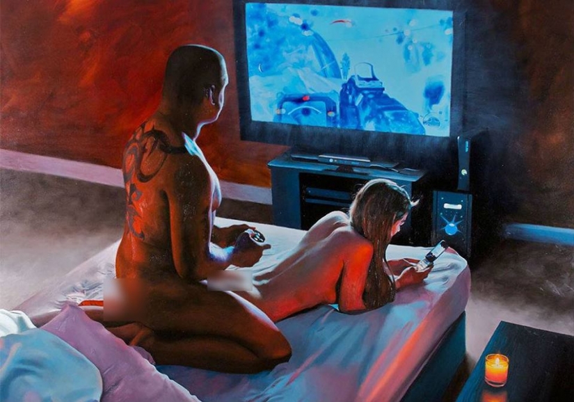 El mal caricatura de la gente a la que todo el mundo había reemplazado a la pantalla del smartphone