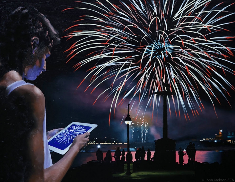 El mal caricatura de la gente a la que todo el mundo había reemplazado a la pantalla del smartphone