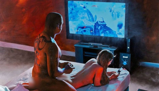 El mal caricatura de la gente a la que todo el mundo había reemplazado a la pantalla del smartphone