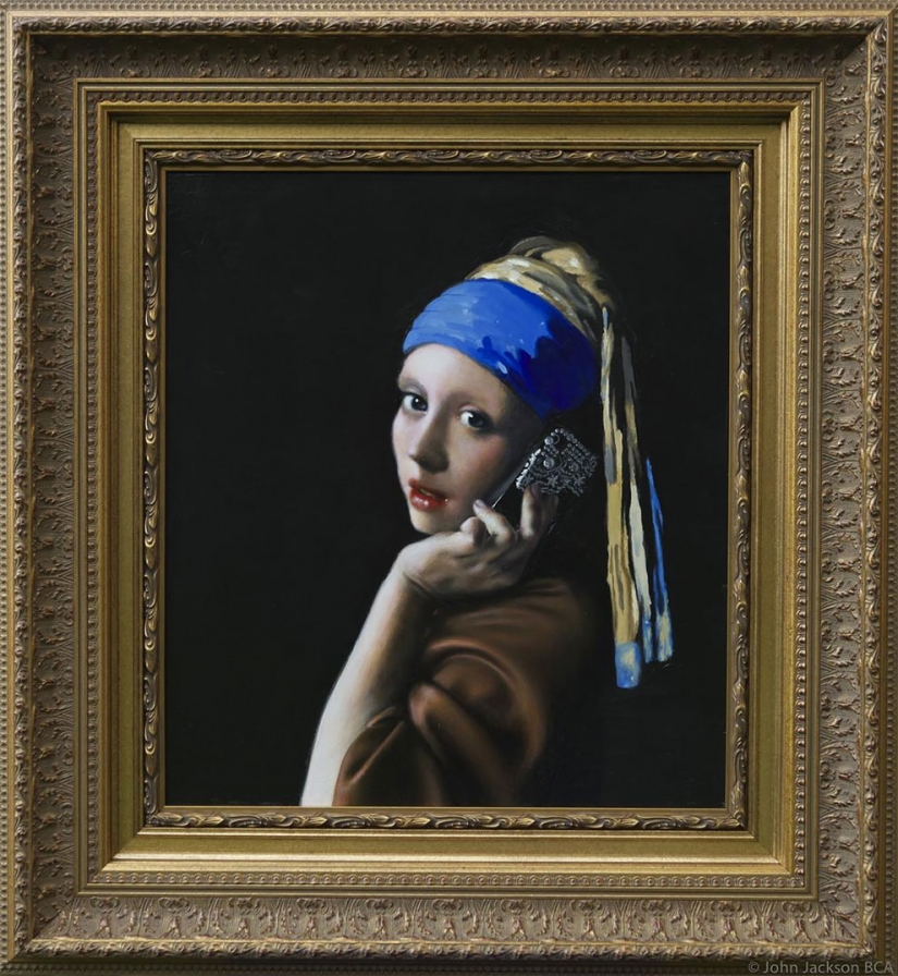 Evil caricature of the people whom the entire world had replaced the screen of the smartphone Evil caricature of the people whom the entire world had replaced the screen of the smartphone