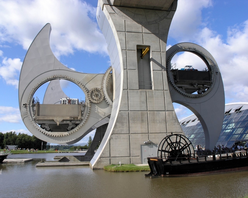 Falkirk wheel — a unique rotating structure, which raises the whole ships