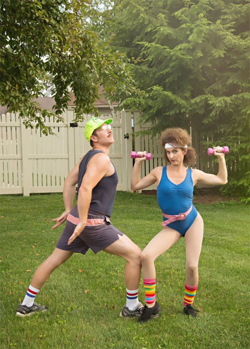 For the 10th anniversary of the marriage the couple starred in a wacky photo shoot in the style of the 80s For the 10th anniversary of the marriage the couple starred in a wacky photo shoot in the style of the 80s