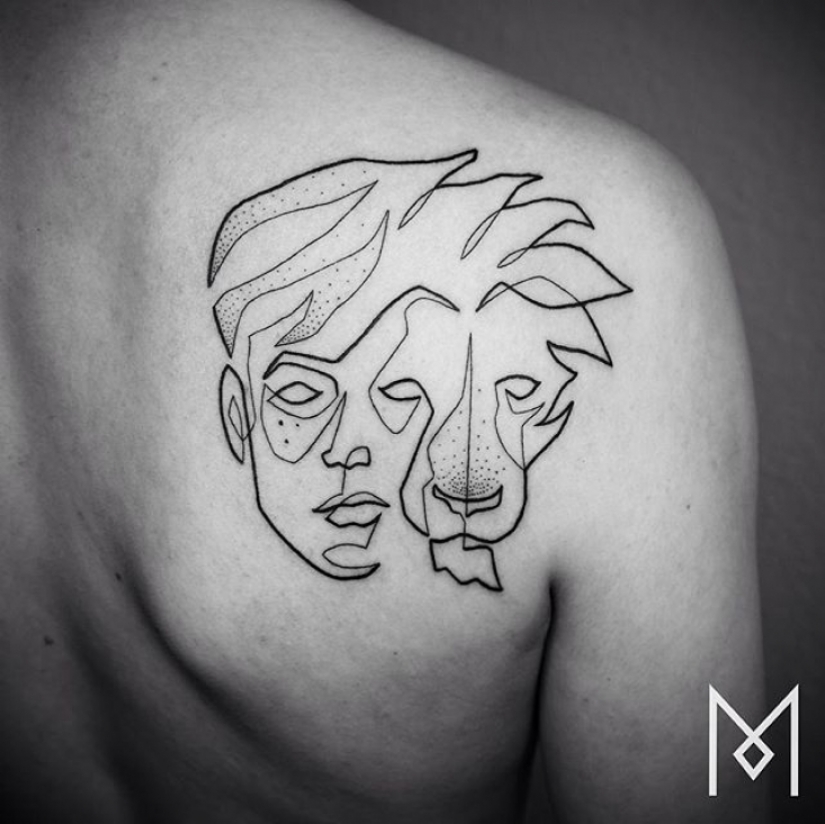 Fresco y minimalista tatuaje, dibujado con una sola línea