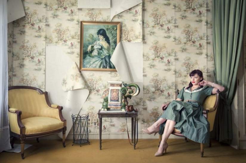 Guy photographing his girlfriend in an abandoned locations across Europe