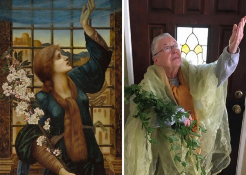 Hija y a sus 83 años de edad y madre de recrear obras de arte en cuarentena