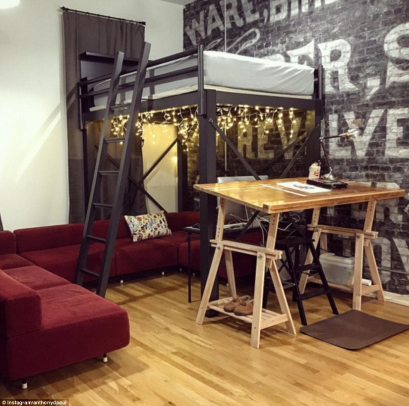 How to fit a kitchen, bedroom and working room of 14 square meters