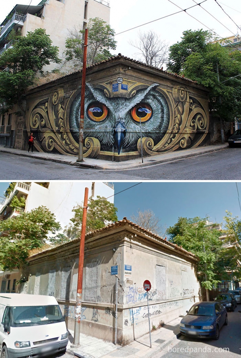 Incredible street art. Before and after