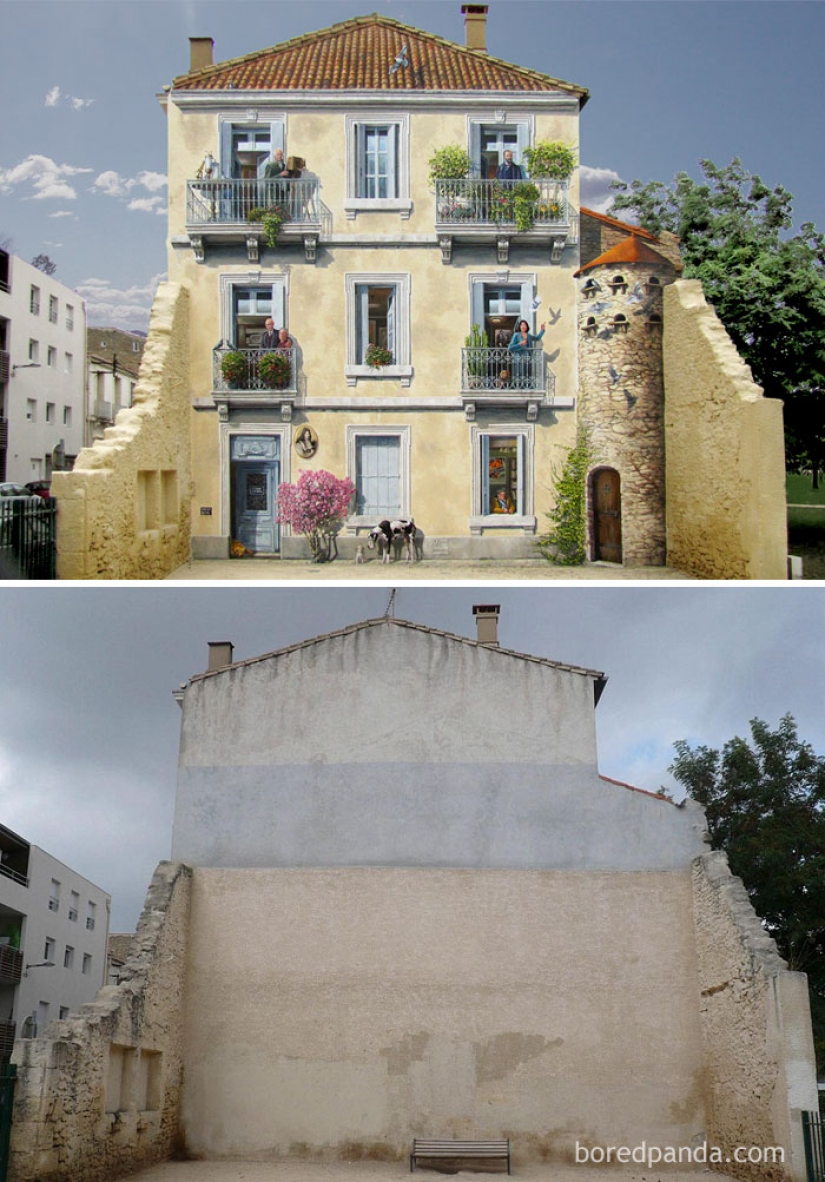 Incredible street art. Before and after
