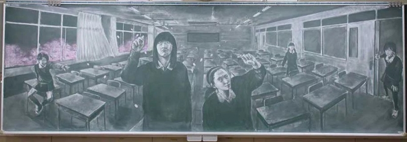 Japanese students create incredible beauty of the drawings on the school boards Japanese students create incredible beauty of the drawings on the school boards