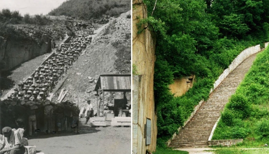 "La escalera de los muertos" en el campo de concentración Austriaco de Mauthausen "La escalera de los muertos" en el campo de concentración Austriaco de Mauthausen