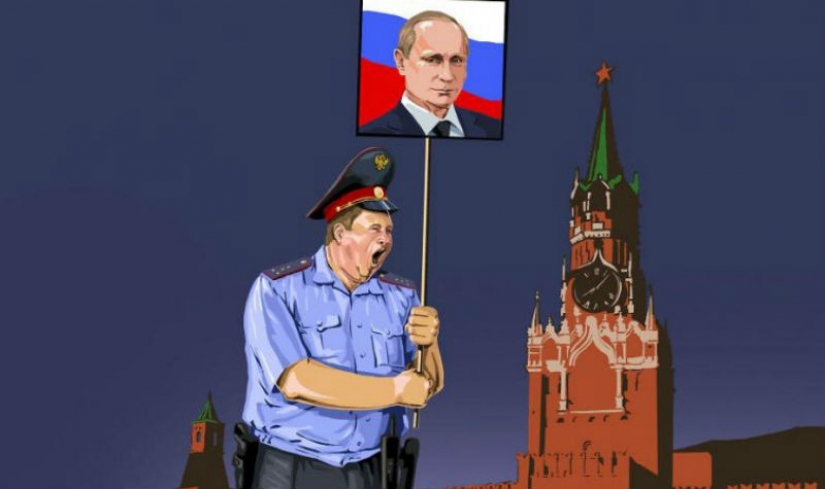 La república de azerbaiyán, el artista ha representado el verdadero rostro del mundo, la policía de la satírica ilustraciones