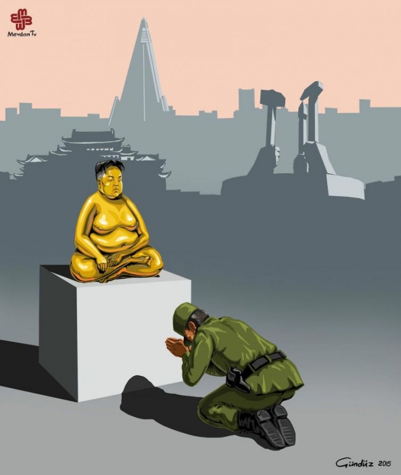 La república de azerbaiyán, el artista ha representado el verdadero rostro del mundo, la policía de la satírica ilustraciones