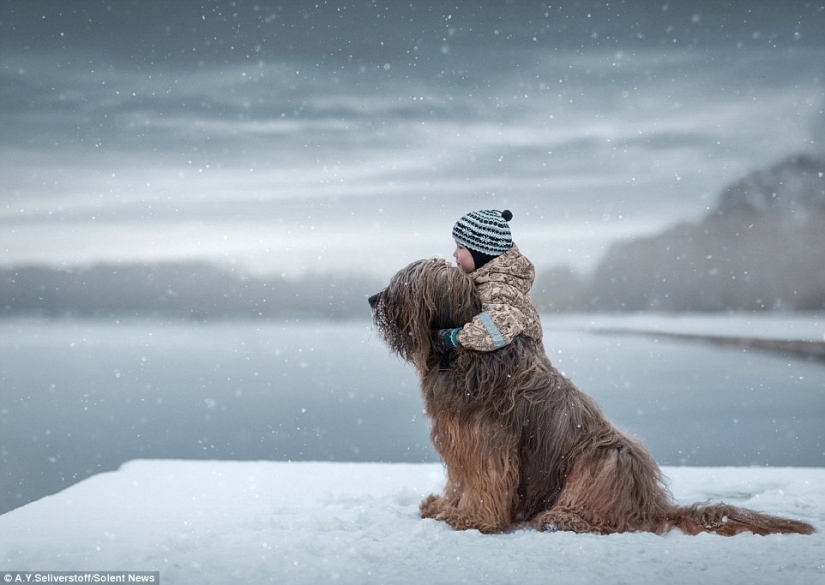 Little children of St. Petersburg and their huge four-legged friends