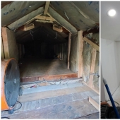 Marido rehecho el pequeño ático en el armario de un sueño de la esposa