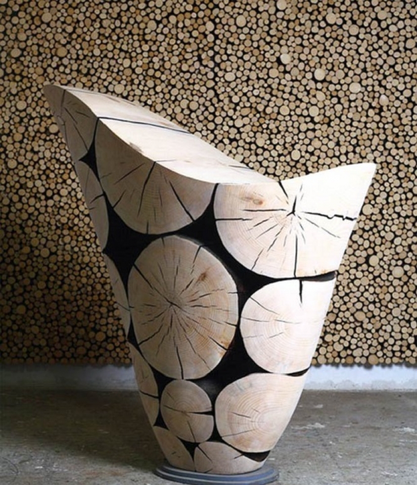 On the courtyard grass, on a grass firewood