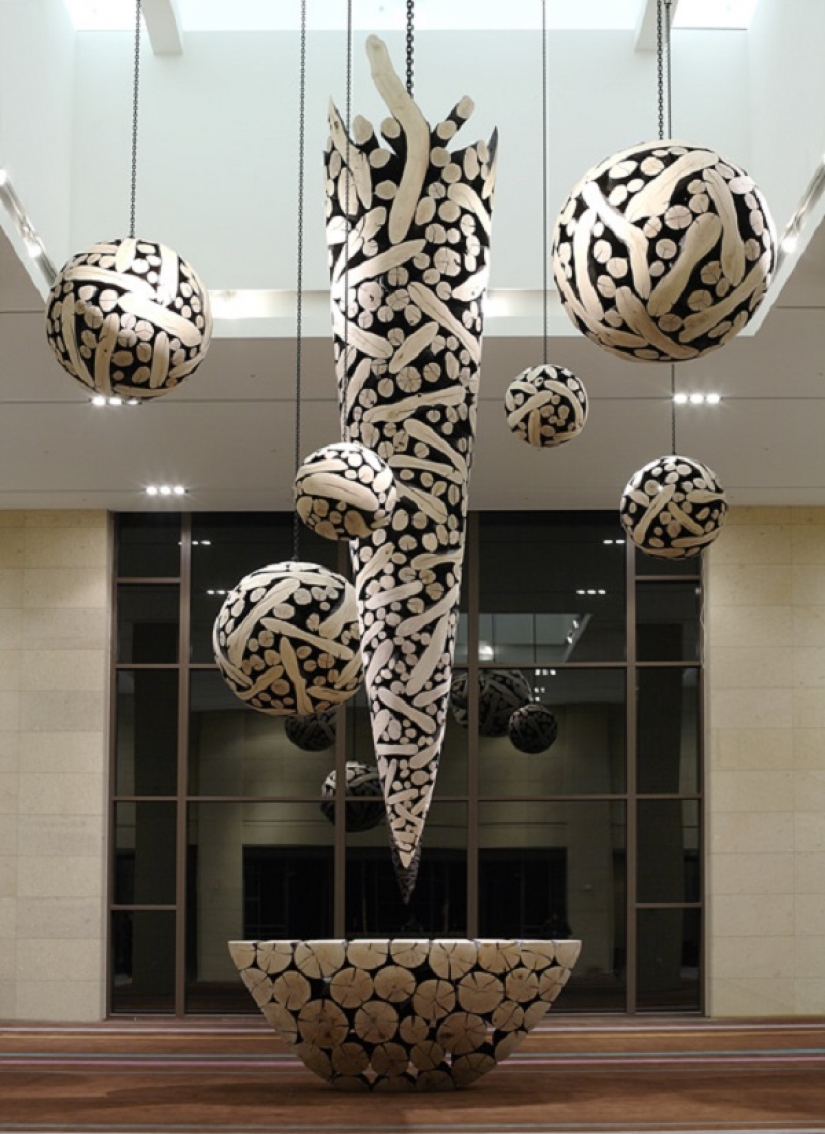 On the courtyard grass, on a grass firewood