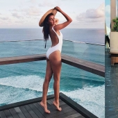 On the verge: beauty publish Instagram photos to new position at edge of pool
