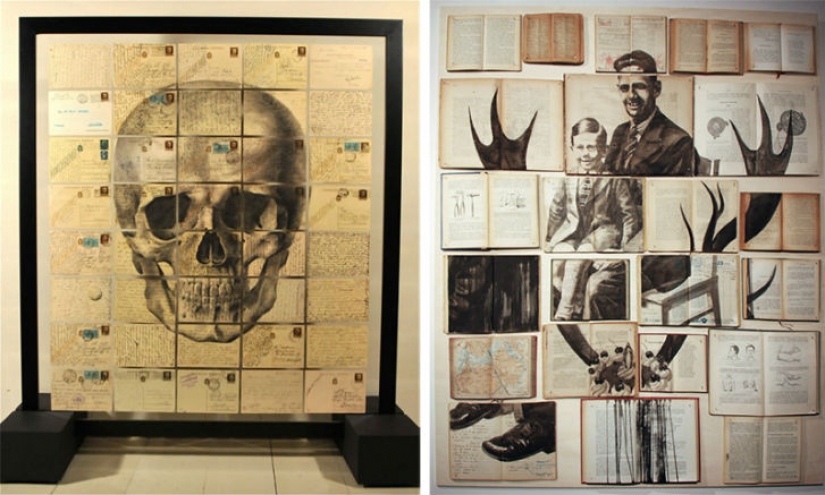 Painting on books from the Saint Petersburg artist