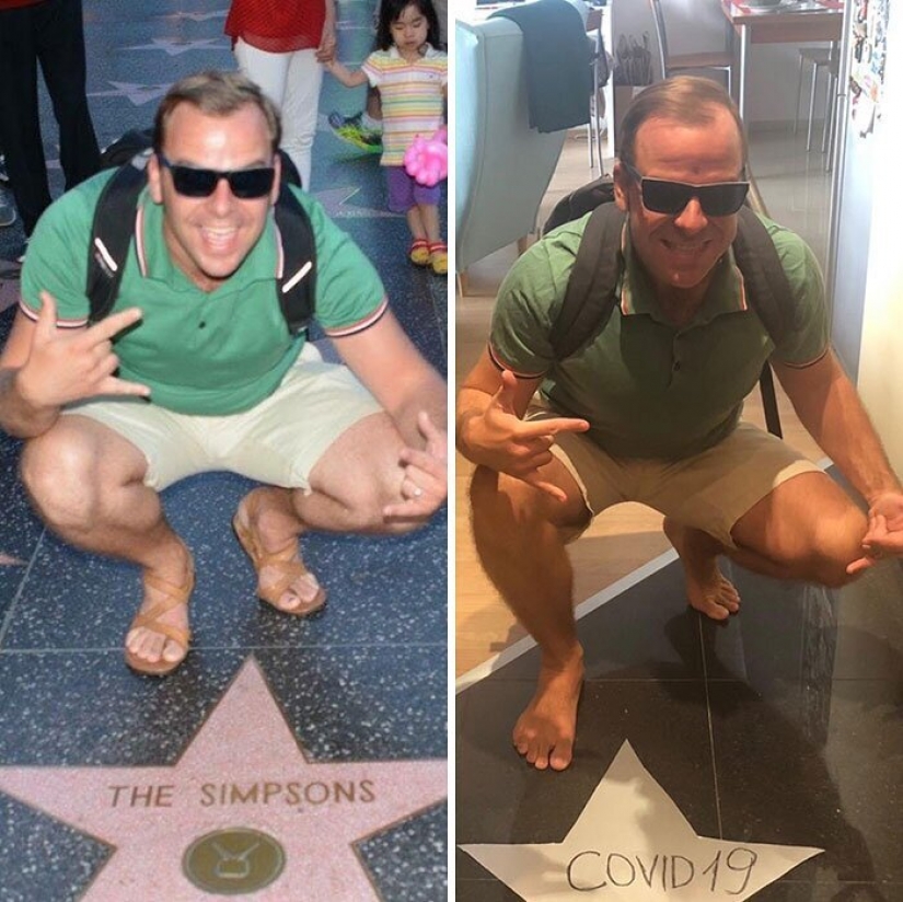 Recordar dónde estábamos! La gente recrear fotos de viajes, sentado en cuarentena