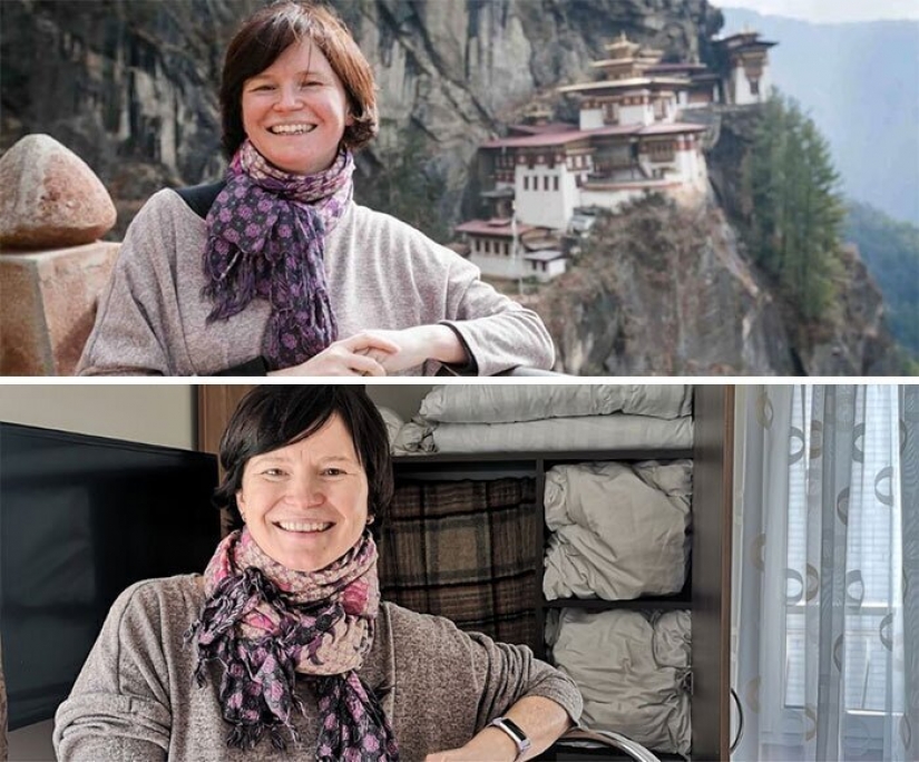 Remember where we were! People recreate photos from travels, sitting in quarantine