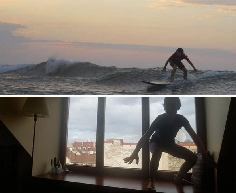 Remember where we were! People recreate photos from travels, sitting in quarantine