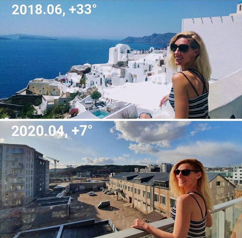 Remember where we were! People recreate photos from travels, sitting in quarantine