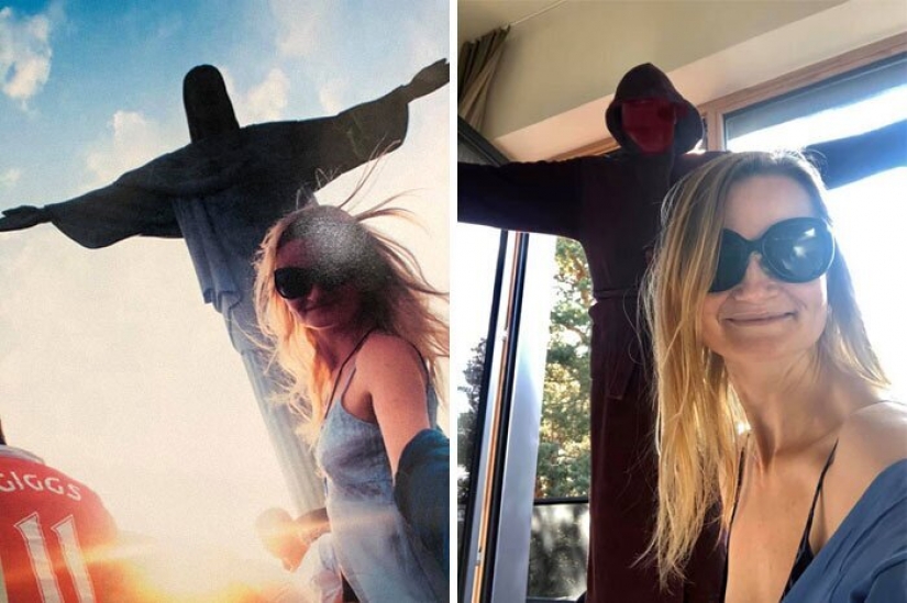 Remember where we were! People recreate photos from travels, sitting in quarantine