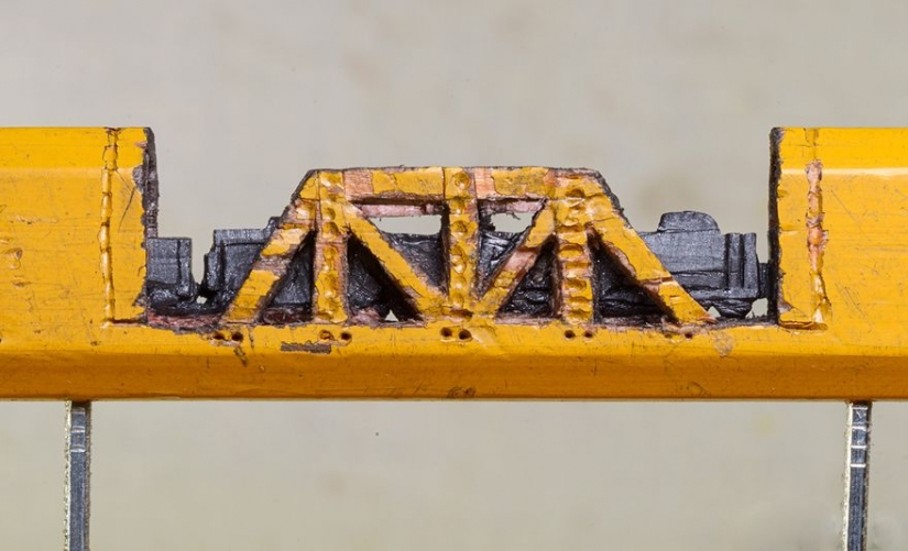 The artist cut the pencil slates of tiny masterpieces The artist cut the pencil slates of tiny masterpieces
