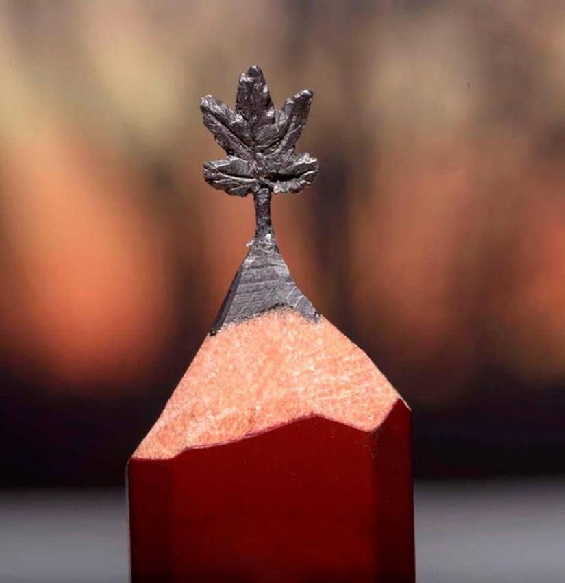 The artist cut the pencil slates of tiny masterpieces The artist cut the pencil slates of tiny masterpieces