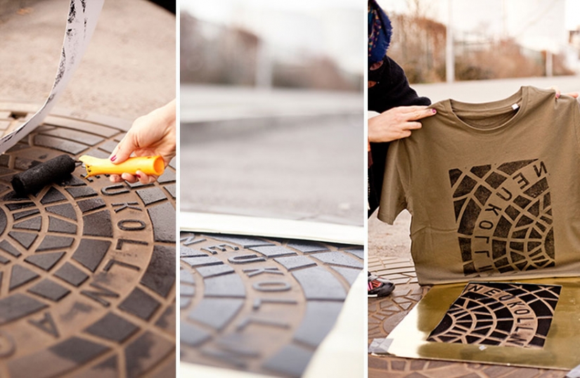 The Berlin artists make prints on t-shirts with the help of manholes