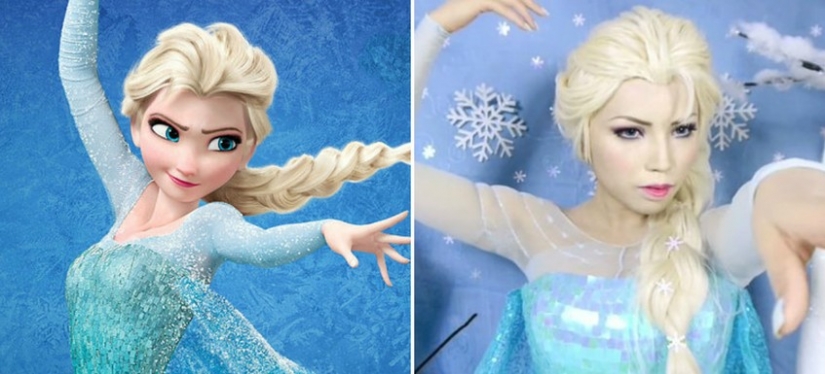 The girl tried on the images of 15 disney princesses