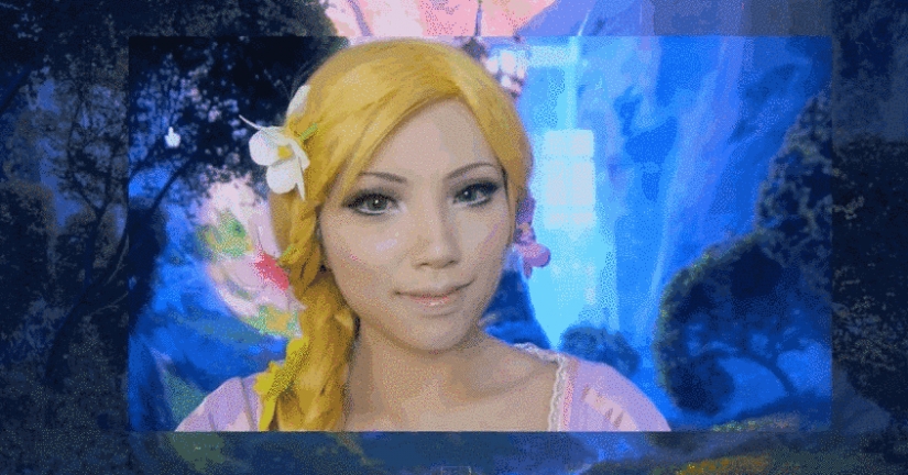 The girl tried on the images of 15 disney princesses