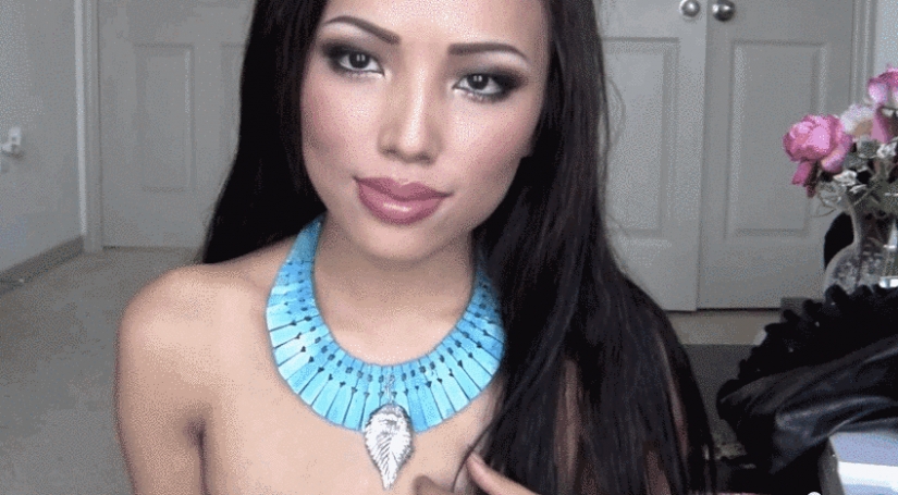 The girl tried on the images of 15 disney princesses