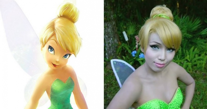 The girl tried on the images of 15 disney princesses
