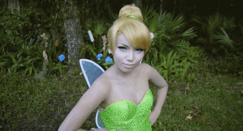 The girl tried on the images of 15 disney princesses