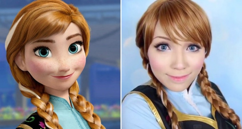 The girl tried on the images of 15 disney princesses